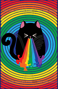 Black cat throw up rainbow - vector clipart