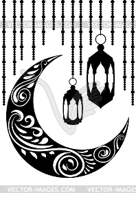 Crescent moon with arabic lantern - vector image