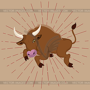 Прыгающий коричневый бык - векторный рисунок