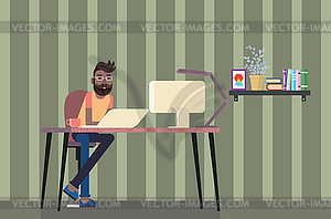 Man work at home office - vector clipart / vector image