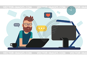 Man work at home office - vector image