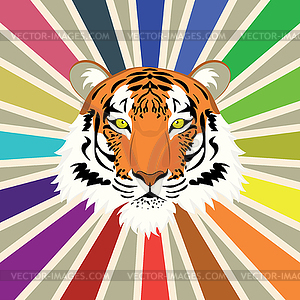 Tiger head on rays background - vector clipart