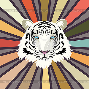 Tiger head on rays background - vector clip art