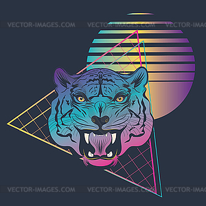 Tiger retro 80s style - vector image