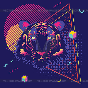 Tiger retro 80s style - vector clipart