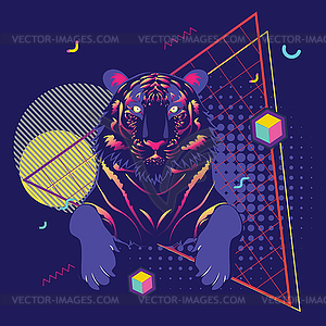 Tiger retro 80s style - royalty-free vector image