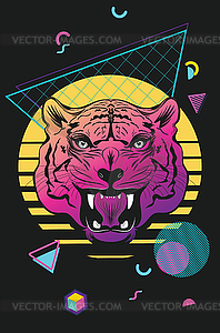 Tiger retro 80s style - vector clip art