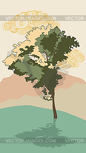 Decorative tree and clouds - vector image