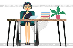 Disabled girl in wheelchair with laptop - vector clip art