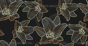 Gold lily line art - vector image