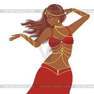 Belly dancer girl in red dress - color vector clipart