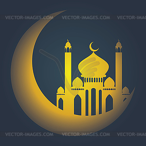 Crescent moon with mosque - vector clipart