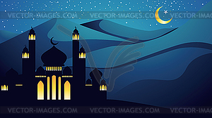 Crescent moon with mosque - vector clipart