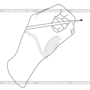 Hand with paintbrush line art - vector clipart