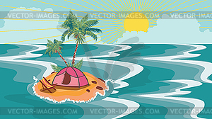 Остров в океане и шезлонг - векторизованное изображение