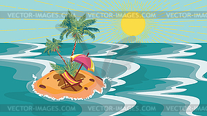 Island in ocean and sun lounger - vector clipart
