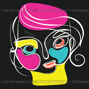 Lineart girl face with shapes on dark - vector clipart / vector image