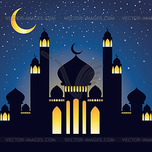 Crescent moon with mosque - vector clipart