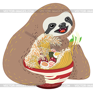 Sloth and ramen - vector clipart