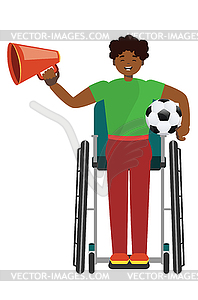 Afro american soccer fan in wheelchair - vector clipart / vector image