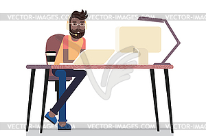 Man work at home office - vector image