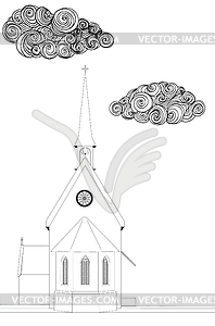 Old church line art - vector clip art