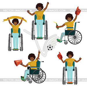 Black girl soccer fan on wheelchair - vector clipart