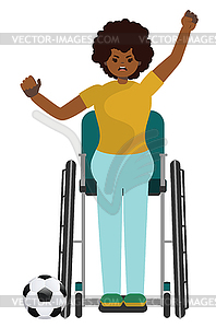 Black girl soccer fan on wheelchair - vector image