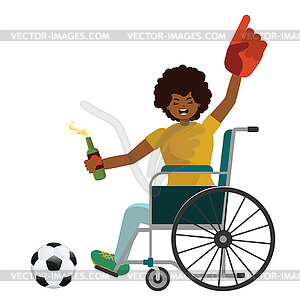 Фанат футбола черная девушка на инвалидной коляске - клипарт в векторном формате