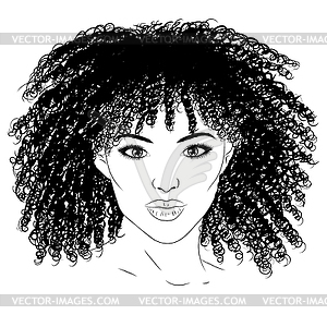 Black girl with curly hair lineart portrait - vector clipart