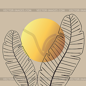 Design with gold tropical leaves - color vector clipart