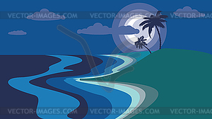 Ночной берег и пальмы - графика в векторе