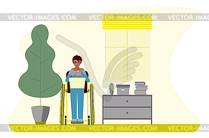 Disabled man in wheelchair work home - vector image