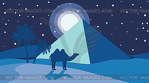 Египет ночной пейзаж с пирамидой - векторный клипарт