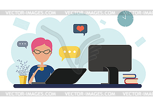 Женщина работает в домашнем офисе - изображение в векторе / векторный клипарт