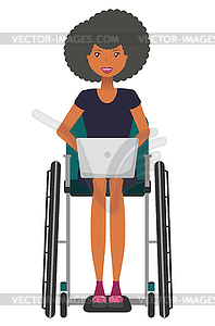 Disabled girl in wheelchair with laptop - vector image