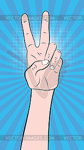 Victory hand sign pop art - color vector clipart