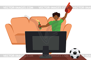 Afro american soccer fan watch TV - vector clipart