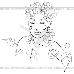 Портрет женщины искусства цветочные линии - рисунок в векторе