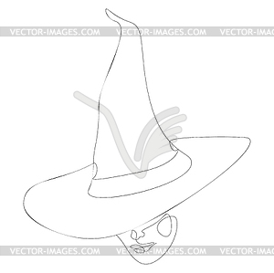 Witch hat and face line art - vector clipart