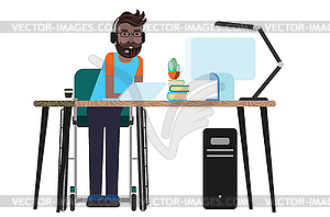 Disabled man in wheelchair with laptop - vector image