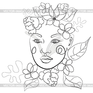 Floral line art woman portrait - vector EPS clipart