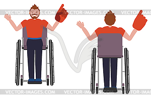 Soccer fan man in wheelchair - vector image