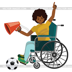 Black girl soccer fan on wheelchair - vector clip art