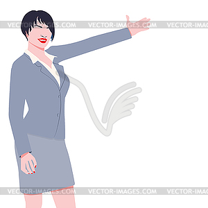 Business woman show something - vector image