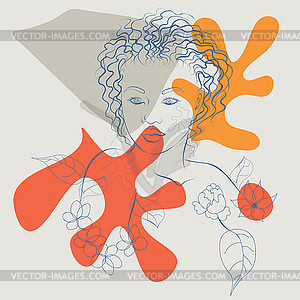 Портрет женщины искусства красочные цветочные линии - векторное изображение клипарта