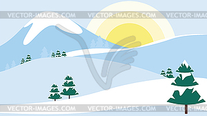 Snowy mountains and evergreen trees - color vector clipart