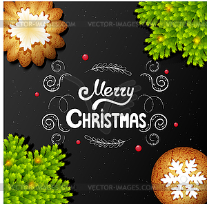 Christmas card with cookies and lettering - vector image