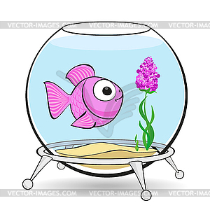 Pink fish in fishbowl - vector clipart