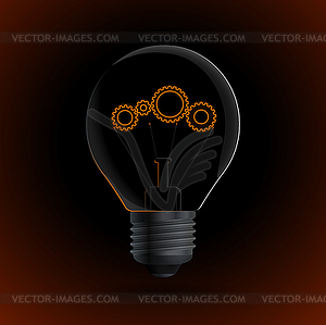 Лампочки с зубчатой знак на темном фоне - иллюстрация в векторном формате